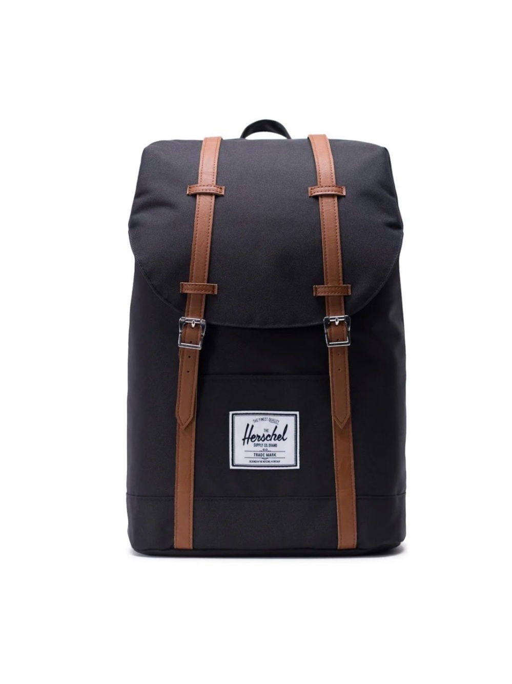 Hershel Retreat Backpack in Black Brown Saddle Canvas with Interior Red Stripe